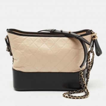 Pre Owned Chanel Black/Beige Quilted Leather Gabrielle Hobo 