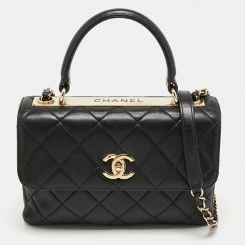 Pre Owned Chanel Black Quilted Leather Small Trendy CC Top Handle Bag