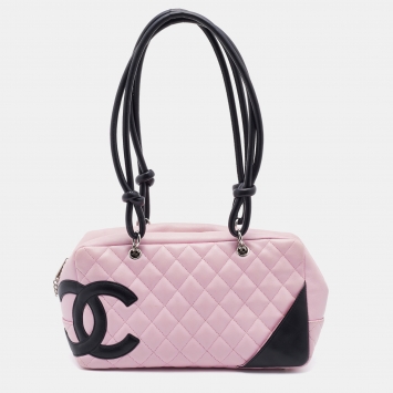 Pre Owned Chanel Pink/Black Quilted Leather CC Ligne Cambon Bag