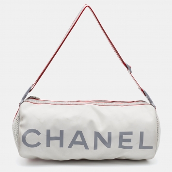 Pre Owned Chanel White/Grey Coated Canvas Sport Ligne Mini Duffle Bag