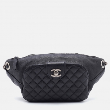 Pre Owned Chanel Black Quilted Leather CC Casual Rock Belt Bag