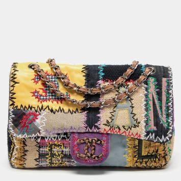 Pre Owned Chanel Multicolor Patchwork Jumbo Classic Single Flap Bag