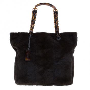 Pre Owned Chanel Brown Vintage Mink Tortoise Chain Tote