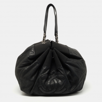Pre Owned Chanel Black Iridescent Leather and Fabric CC Coco Cabas Hobo