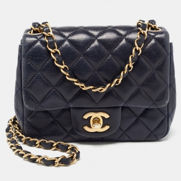 Pre Owned Chanel Navy Blue Quilted Leather Mini Square Classic Flap Bag
