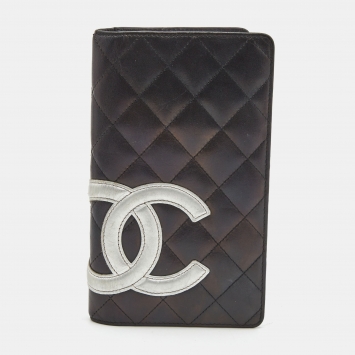 Pre Owned Chanel Black/White Quilted Leather Cambon Ligne Yen Long Wallet
