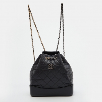 Pre Owned Chanel Black Quilted Leather Small Gabrielle Backpack