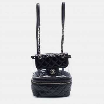 Pre Owned Chanel Black Quilted Leather and PVC Aquarium Backpack