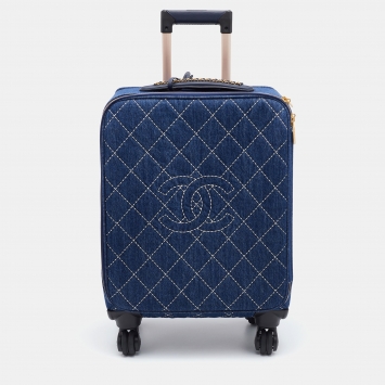 Pre Owned Chanel Blue Quilted Denim and Leather Coco Case Trolley