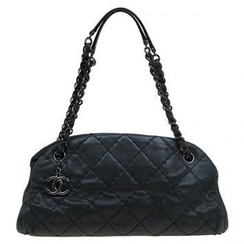 Pre Owned Chanel Black Quilted Iridescent Leather Medium Just Mademoiselle Bowling Bag