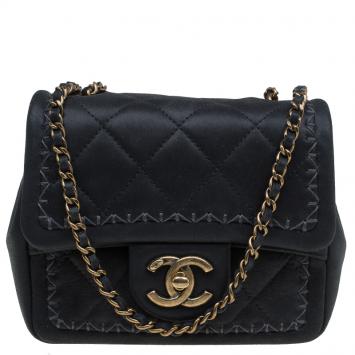 Pre Owned Chanel Black Quilted Iridescent Leather Mini Square Classic Flap Bag