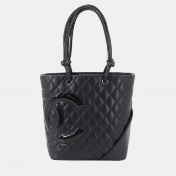 Pre Owned Chanel Black Leather Small Cambon Ligne Tote Bag