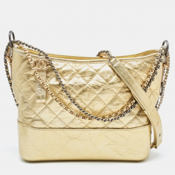 Pre Owned Chanel Gold Quilted Aged Leather Medium Gabrielle Hobo