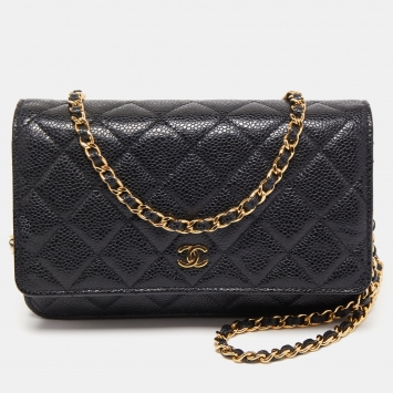 Pre Owned Chanel Black Quilted Caviar Leather Classic WOC Bag