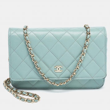 Pre Owned Chanel Mint Green Quilted Caviar Leather WOC Bag