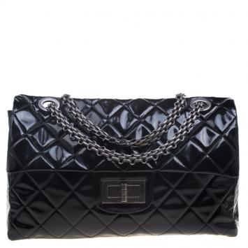 Pre Owned Chanel Black Quilted Patent Leather XXL Reissue Travel Bag