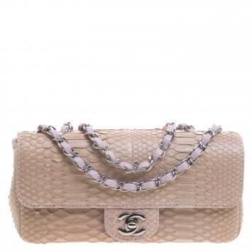 Pre Owned Chanel Lilac Python Small Classic Single Flap Bag