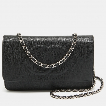 Pre Owned Chanel Black Caviar Leather CC Timeless Wallet On Chain