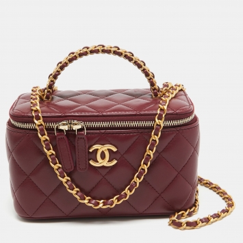 Pre Owned Chanel Burgundy Quilted Leather Pick Me Up Vanity Bag