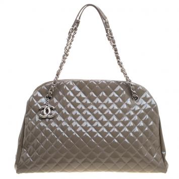 Pre Owned Chanel Moose Green Quilted Patent Leather Large Just Mademoiselle Bowling Bag