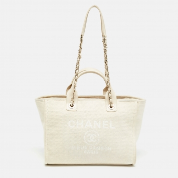 Pre Owned Chanel Cream Canvas Small Deauville Tote