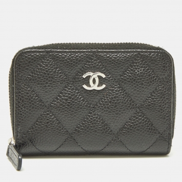 Pre Owned Chanel Black Caviar Leather Classic Zipped Coin Purse 