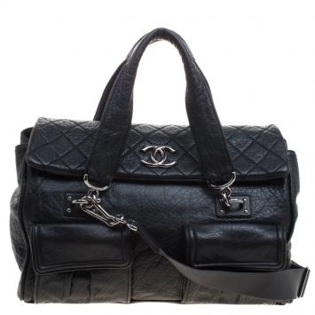 Pre Owned Chanel Black Quilted Soft Leather CC Bowler Bag
