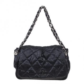Pre Owned Chanel Black Glazed Leather Medium Bubble Flap Bag
