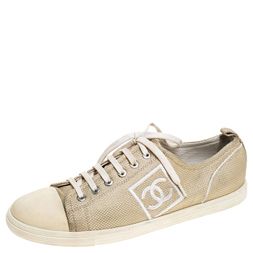 Pre Owned Chanel Gold/Beige Canvas Sneakers Size 40