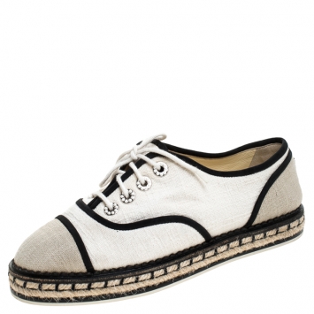 Pre Owned Chanel Beige Canvas 16C Espadrille Sneakers Size 36.5