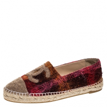 Pre Owned Chanel Multicolor Wool Blend Fabric CC Cap Toe Espadrilles Size 39