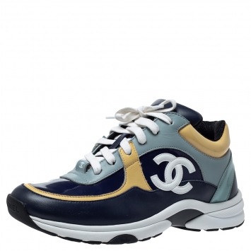 Pre Owned Chanel Multicolor Leather CC Low Top Sneakers Size 38