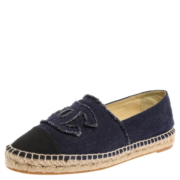 Pre Owned Chanel Blue Canvas CC Espadrilles Flat Loafers Size 41