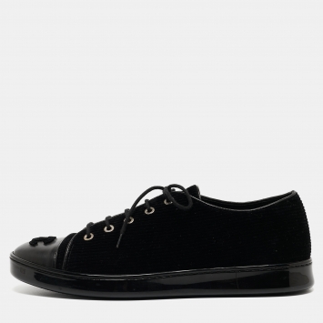 Pre Owned Chanel Black Velvet and Leather CC Low Top Sneakers Size 41