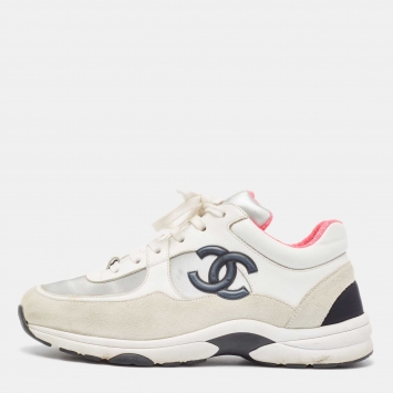 Pre Owned Chanel Multicolor Suede and Leather CC Low Top Sneakers Size 39