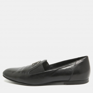 Pre Owned Chanel Black Leather CC Slip On Loafers Size 37.5