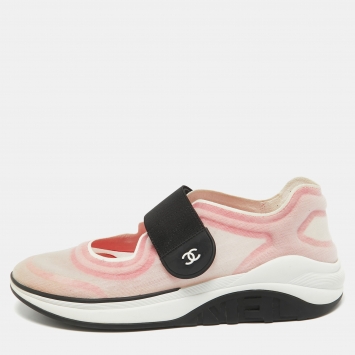 Pre Owned Chanel Pink/White Mesh CC Low Top Sneakers Size 38