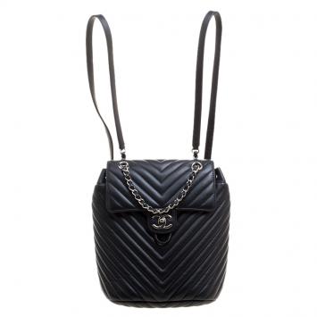 Pre Owned Chanel Black Chevron Quilted Leather Small Urban Spirit Backpack