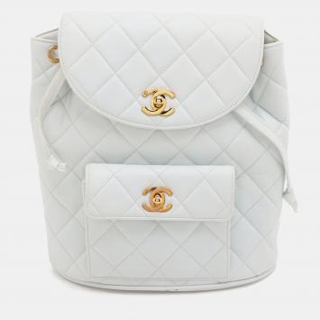 Pre Owned Chanel Medium White Quilted Lambskin Duma Backpack
