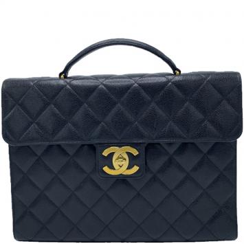 Pre Owned Chanel Black Quilted Leather Vintage Briefcase