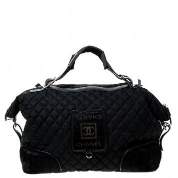 Pre Owned Chanel Black Quilted Nylon and Calfhair Oversized Weekender Bag