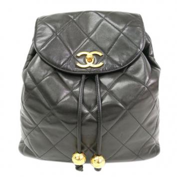 Pre Owned Chanel Black Quilted Lambskin Backpack