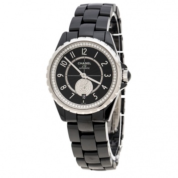 Pre Owned Chanel Black Ceramic and Stainless Steel Diamonds J12-365 H3840 Women's Wristwatch 36 mm