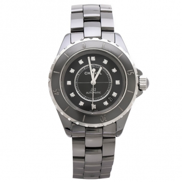 Pre Owned Chanel Grey Ceramic Stainless Steel Diamond J12 H3242 Women's Wristwatch 38 mm