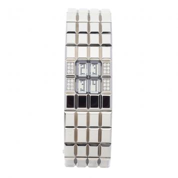 Pre Owned Chanel Silver Diamond Stainlesss Steel Chocolat H1340 Women's Wristwatch 24 MM