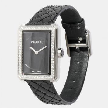 Pre Owned Chanel Black Diamond Stainless Steel Boy-Friend H6586 Quartz Women's Wristwatch 21.5 mm