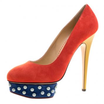 مملوكة مسبقًا Charlotte Olympia Tricolor Suede Dolly Studs Platform Pumps Size 40