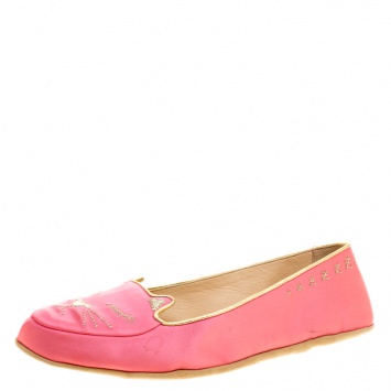 Pre Owned Charlotte Olympia Pink Satin Cat Nap Slipper Set S