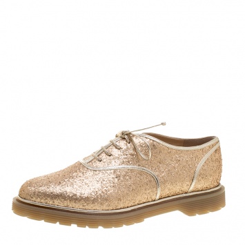 Pre Owned Charlotte Olympia Metallic Dull Gold Glitter Stefania Oxfords Size 37.5