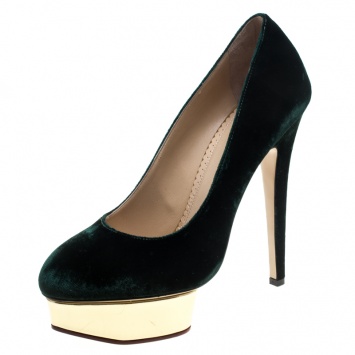 مملوكة مسبقًا Charlotte Olympia Green Velvet Dolly Platform Pumps Size 40